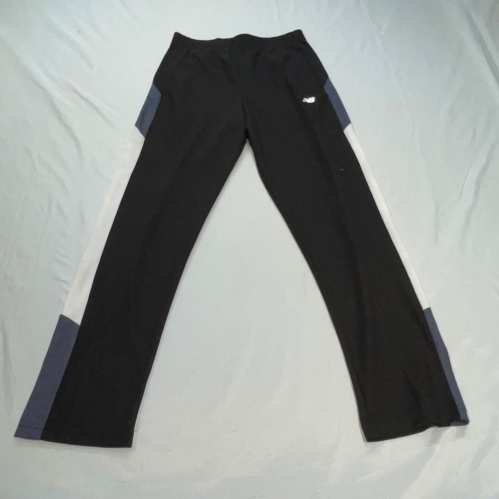 New‎ Balance Boys Black Athletic Track Pants Blue White Side Stripe Size M 10/12